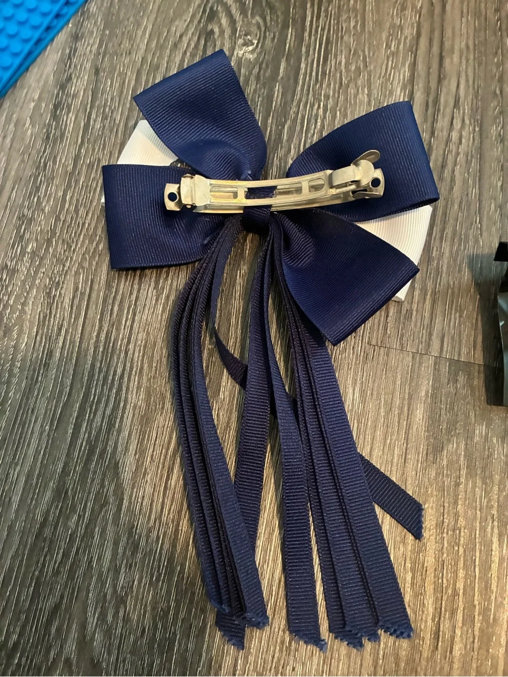 Navy and White Tiger Bow Hair Accessory Set and Earrings